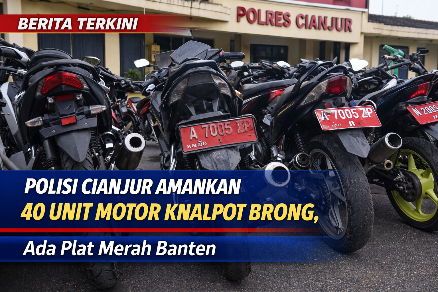 Polisi Cianjur Amankan 40 Unit Motor Knalpot Brong, Ada Plat Merah Banten